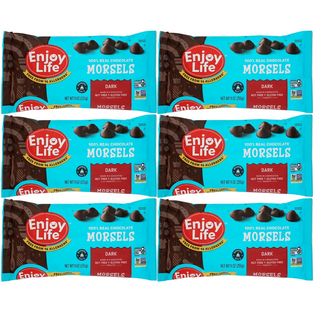 Enjoy Life Dark Chocolate Morsels Baking Chips - 6 Pack of 9 oz Bags - Dairy Free, Nut Free Chocolate for Baking, Cooking & Snacking
