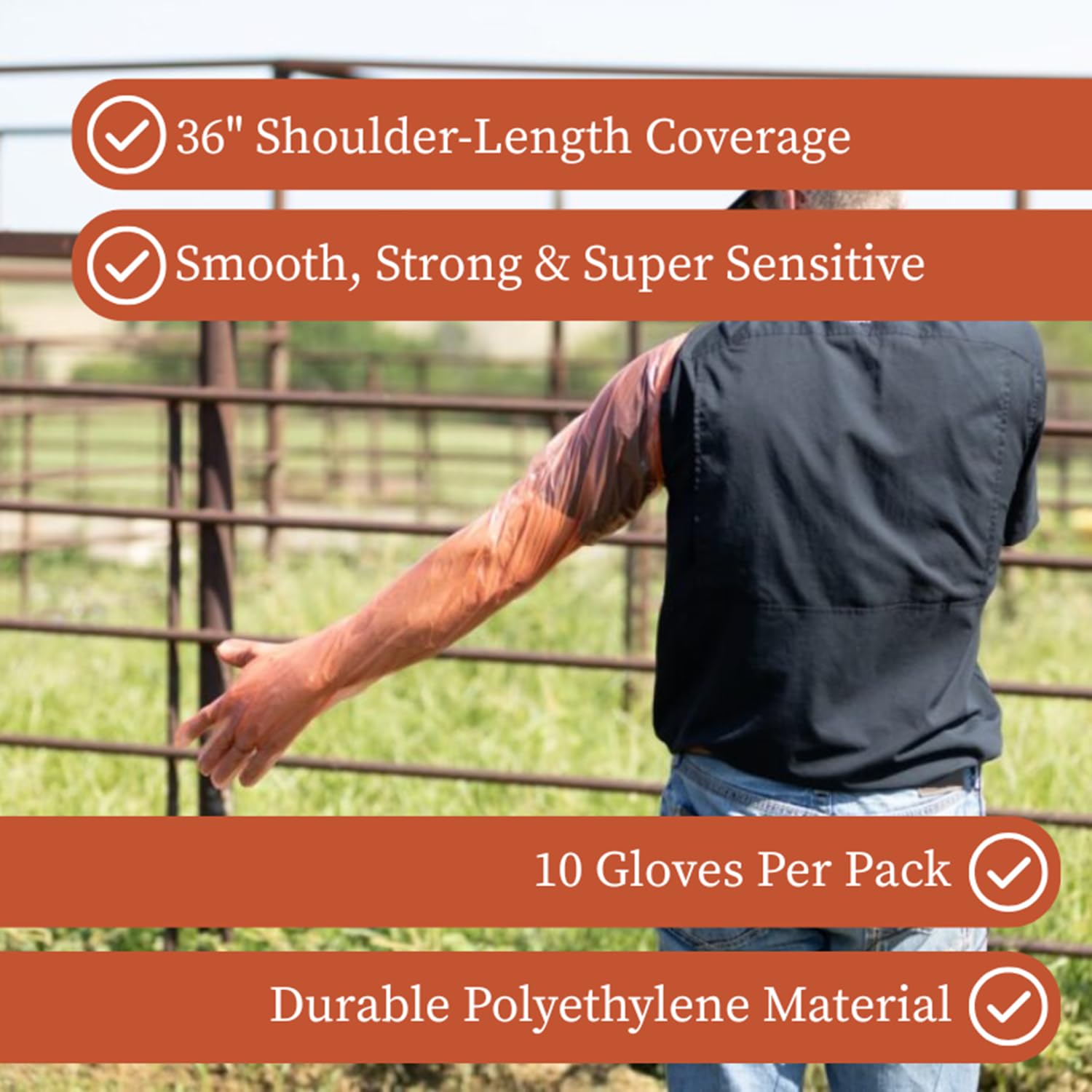 IVS 36" Veterinary OB Gloves - Standard Disposable Shoulder-Length Sleeves for Large Animal Exams, Calving & Breeding (Bag of 10)
