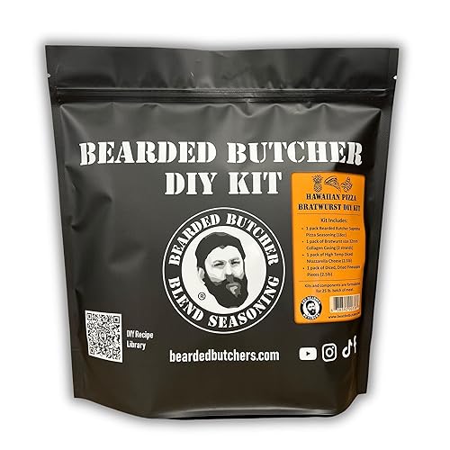 Bearded Butchers Hawaiian Pizza Bratwurst DIY Kit - Make Delicious Homemade Sweet & Savory Pizza Brats - Includes Seasoning, Mozzarella Cheese
