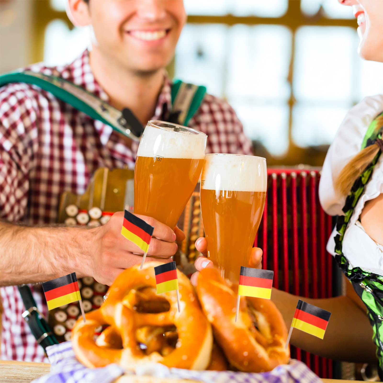 Blulu 100 Pieces Oktoberfest Toothpick Party Accessory Disposable German Flag Toothpick Bavarian Flag Picks Cupcake Toppers Decoration Oktoberfest
