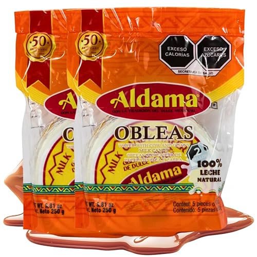 ALDAMA Medium Obleas Mediana Wafer Milk Candy - 8.81 oz | Creamy Mexican Oblea Cookies with Dulce de Leche Filling (2-Pack)