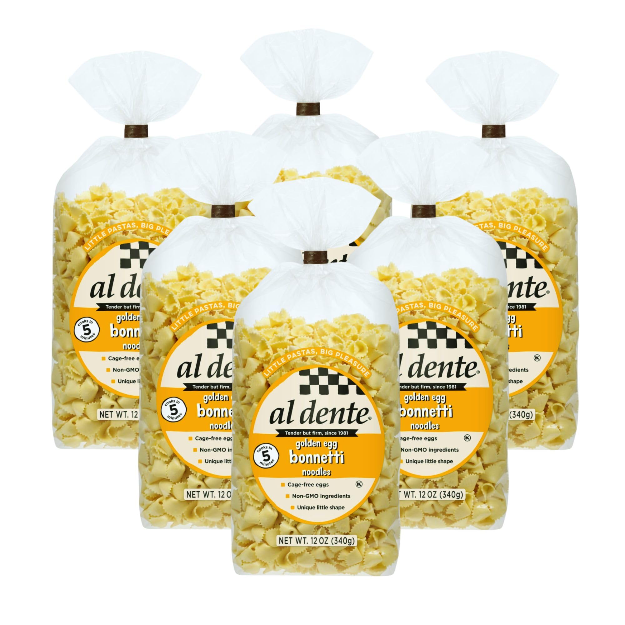 Al Dente Golden Egg Bonnetti - All-Natural, Hand-Crafted Egg Pasta. Delicious and Versatile - Classic Pasta Noodles Made with Cage-Free Eggs