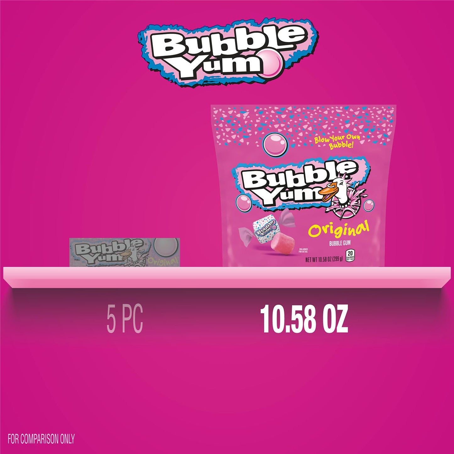 BUBBLE YUM Original Flavored Chewy, Bubble Gum Bag, 10.58 oz
