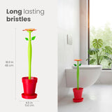 Vigar Flower Power Toilet Brush and Holder Set, Toilet Bowl Cleaner with Daisy-Shaped Handle, Flowerpot Base and Saucer, for House and Bathroom, Red
