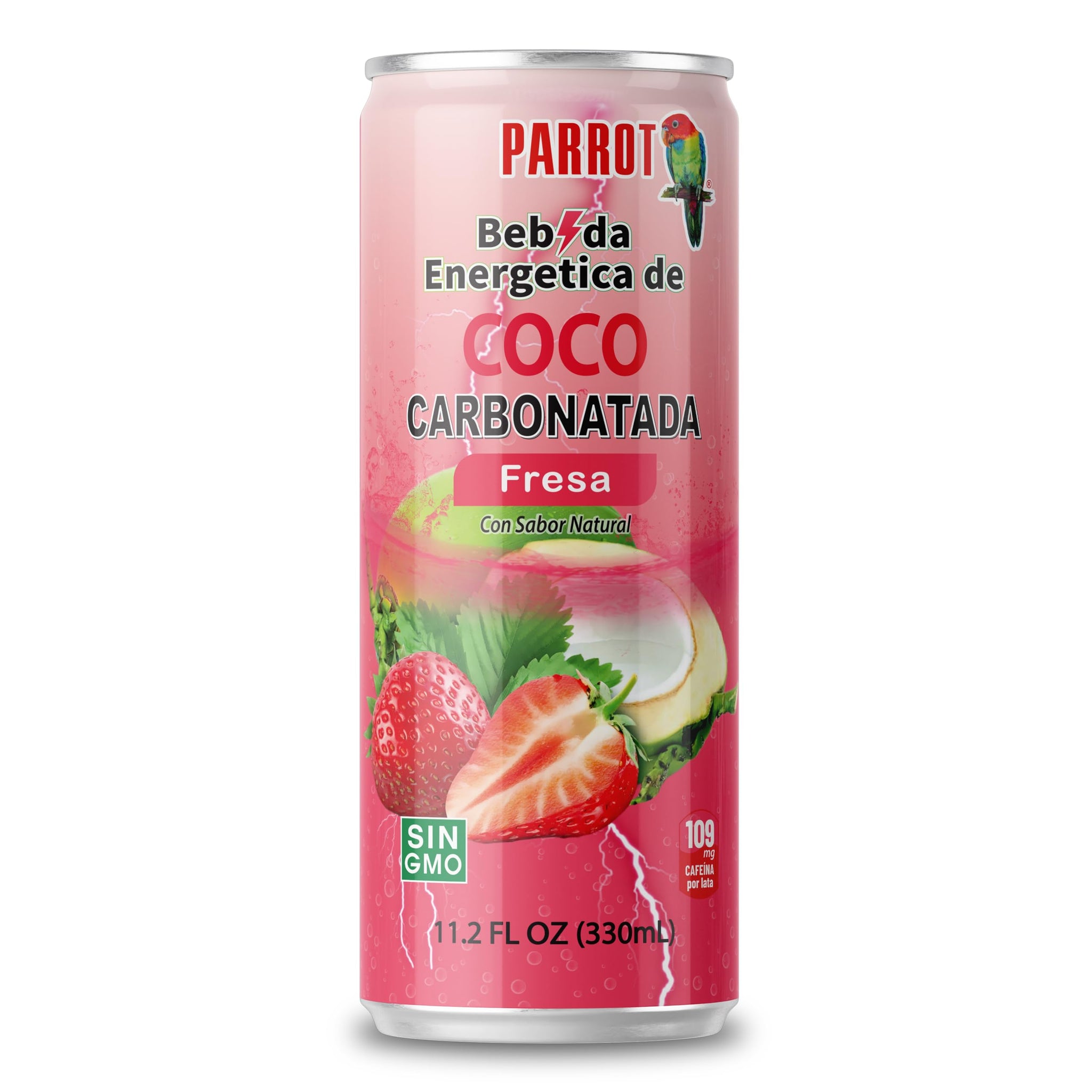 Parrot Brand Sparkling Coconut Strawberry Flavor Energy Drink 11.2 fl.oz (Pack of 12)
