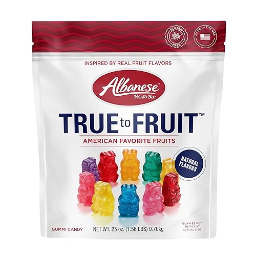 Albanese World's Best True to Fruit American Favorite Fruits Gummies | 25oz Bag of Candy | 10 Natural Flavors and Colors, Soft Gummy Bears | Tastes