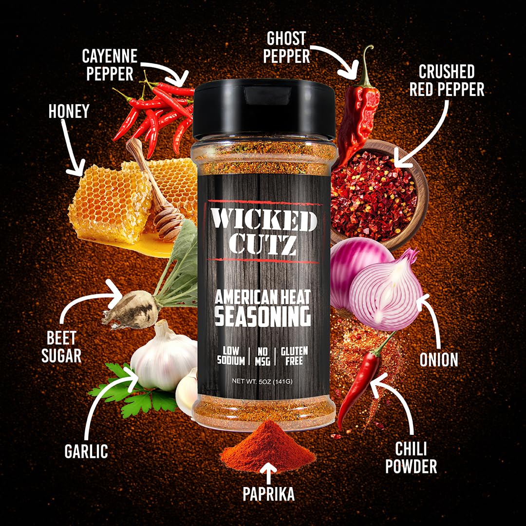 Wicked Cutz Sampler Grill Seasoning Set, 5 Pack of Flavored Grilling Spices, Jerky Seasoning, Low Sodium & No MSG Spices & Seasonings