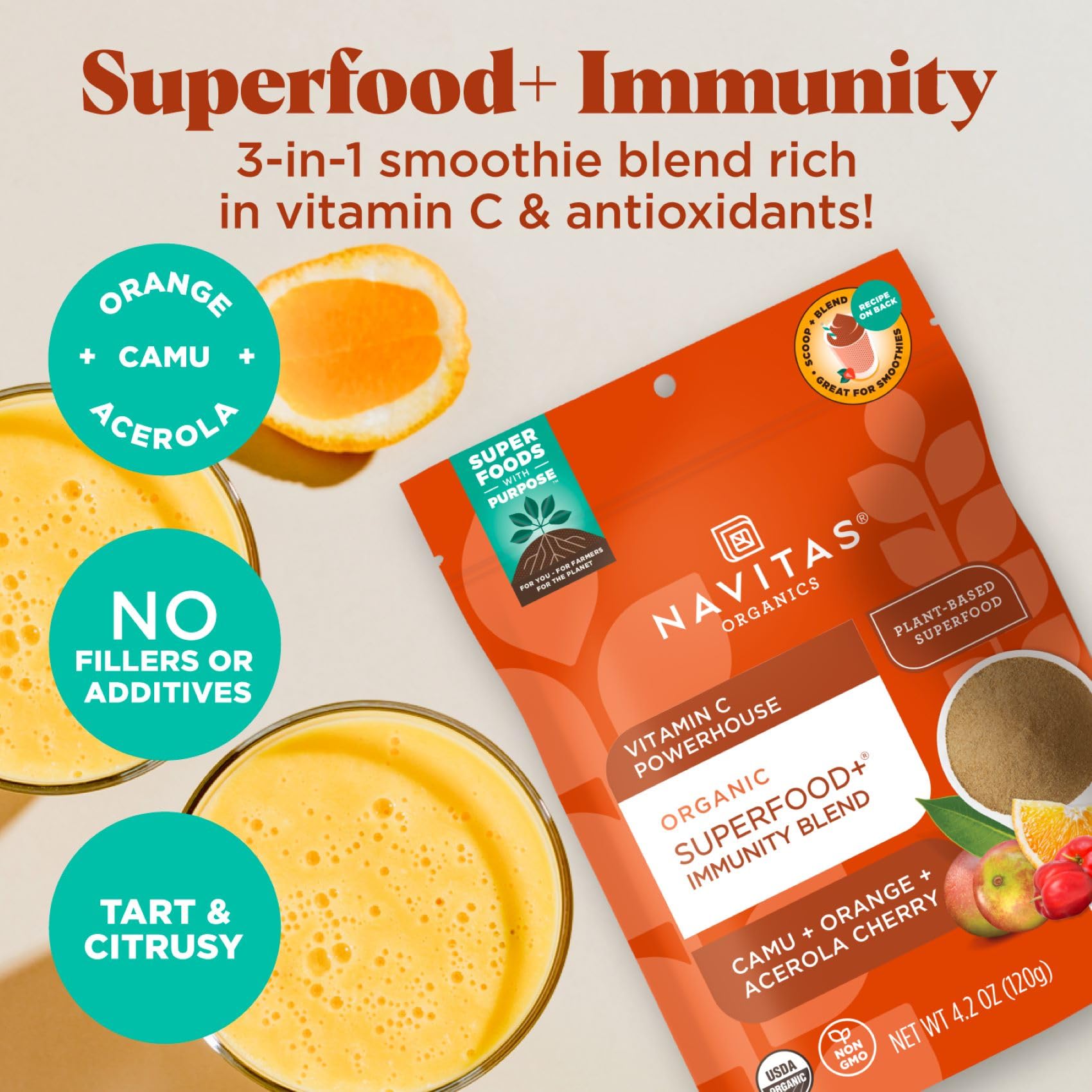 Navitas Organics Superfood+ Immunity Blend (Camu + Orange + Acerola Cherry), 30 Servings - Organic, Non-GMO, Vegan, Gluten-Free, Keto & Paleo, 4.2