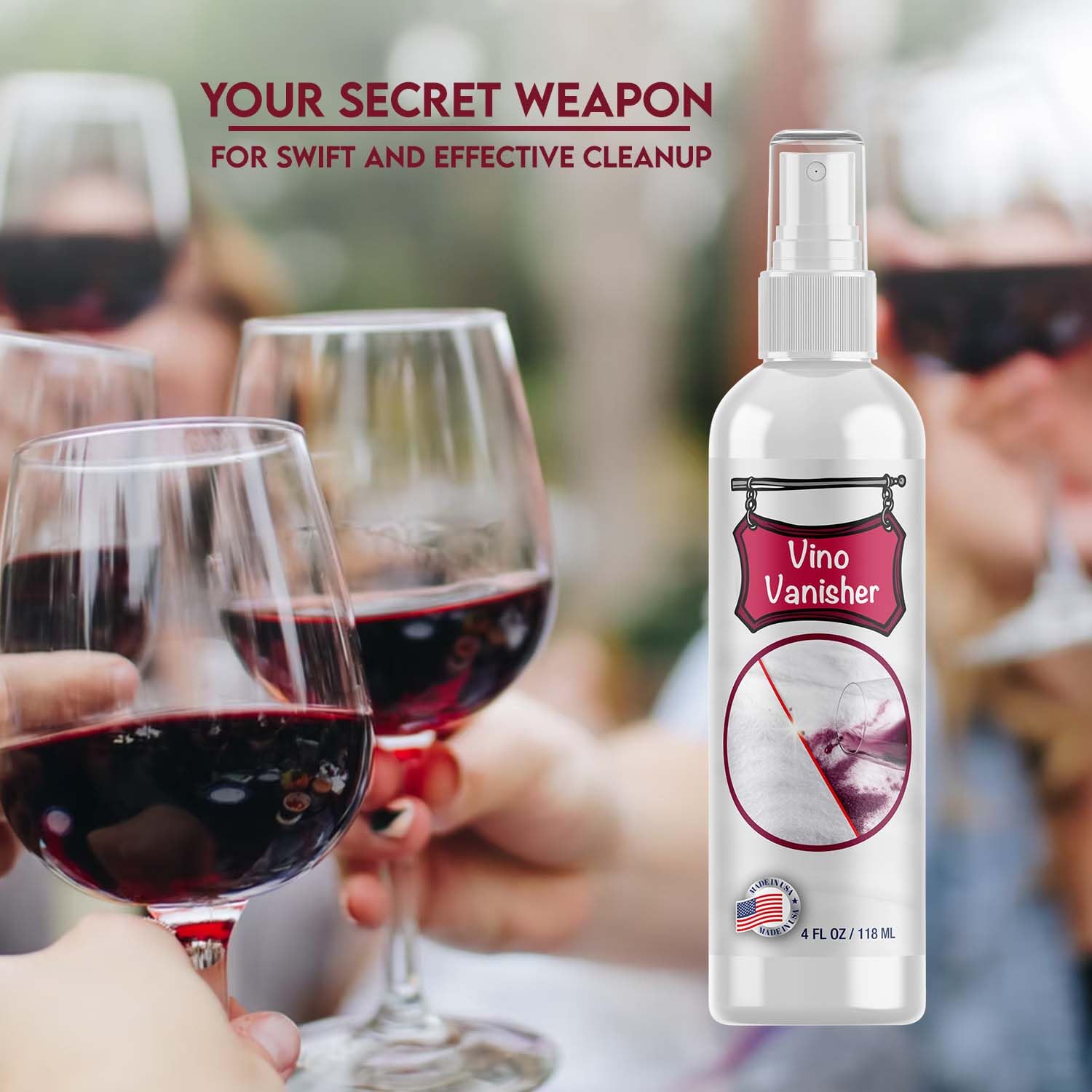 Vino Vanisher Wine Stain Remover - Instantly Lifts Red Wine Stains from Carpet, Clothing, Upholstery & More - Fast-Acting, Eco-Friendly Formula - Safe