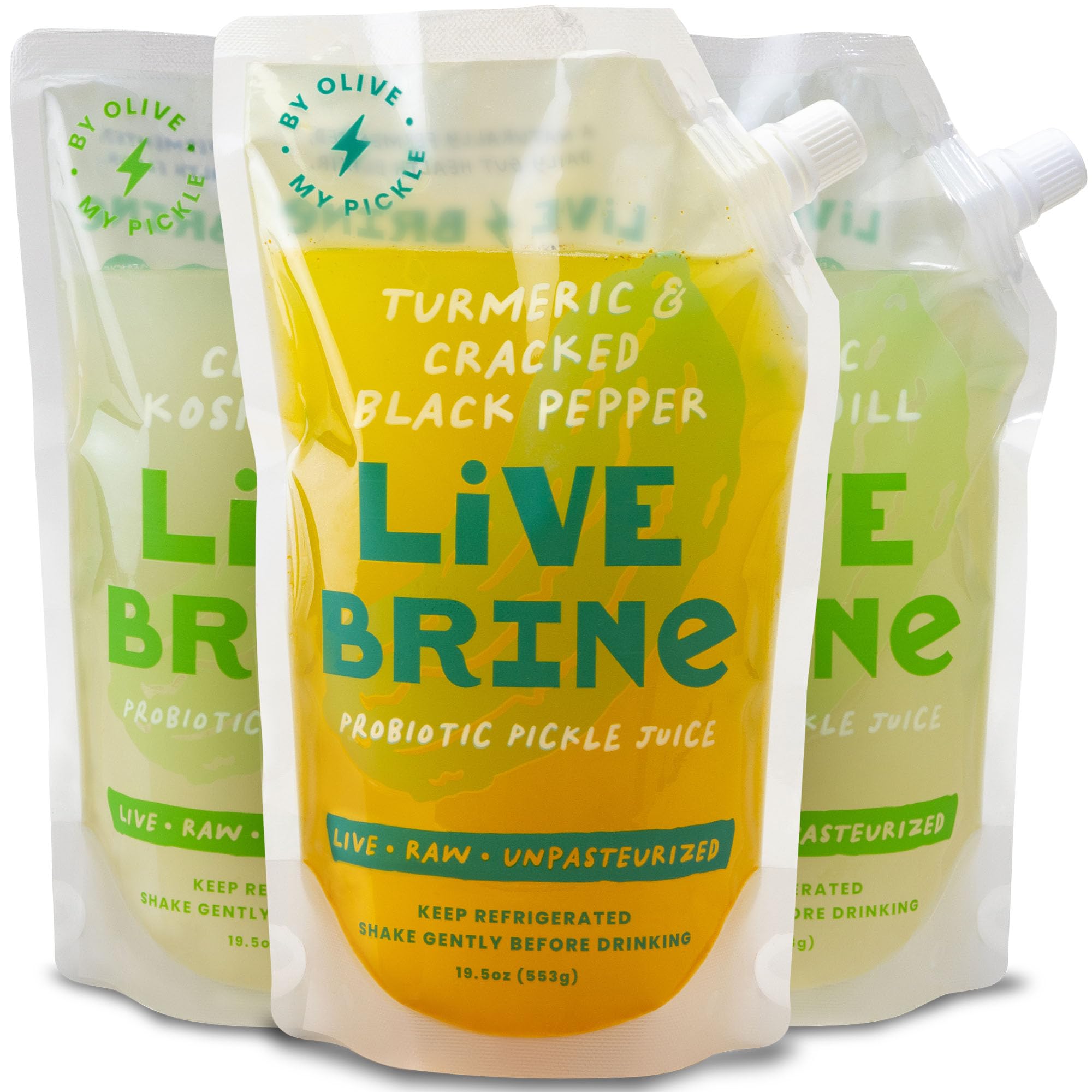 Olive My Pickle Probiotic Dill Pickle Juice for Leg Cramps - 58.5 oz | 3 Pack Dill Pickle Brine Juice with Turmeric & Black Pepper, Probiotic Pickle