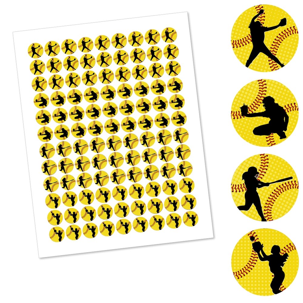 Grand Slam - Fastpitch Softball Party Favors - Round Candy Stickers - 108pc