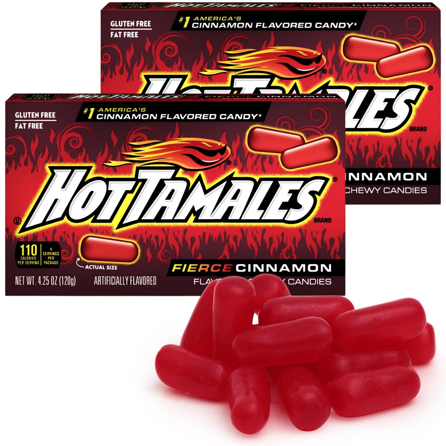 Hot Tamales Fierce Cinnamon Candy, 2 Pack Hot Cinnamon candy 4.25oz Each, Ideal for Cinnamon Candy Lovers and Fans of Hot Tamales, Perfect Hot Tamales