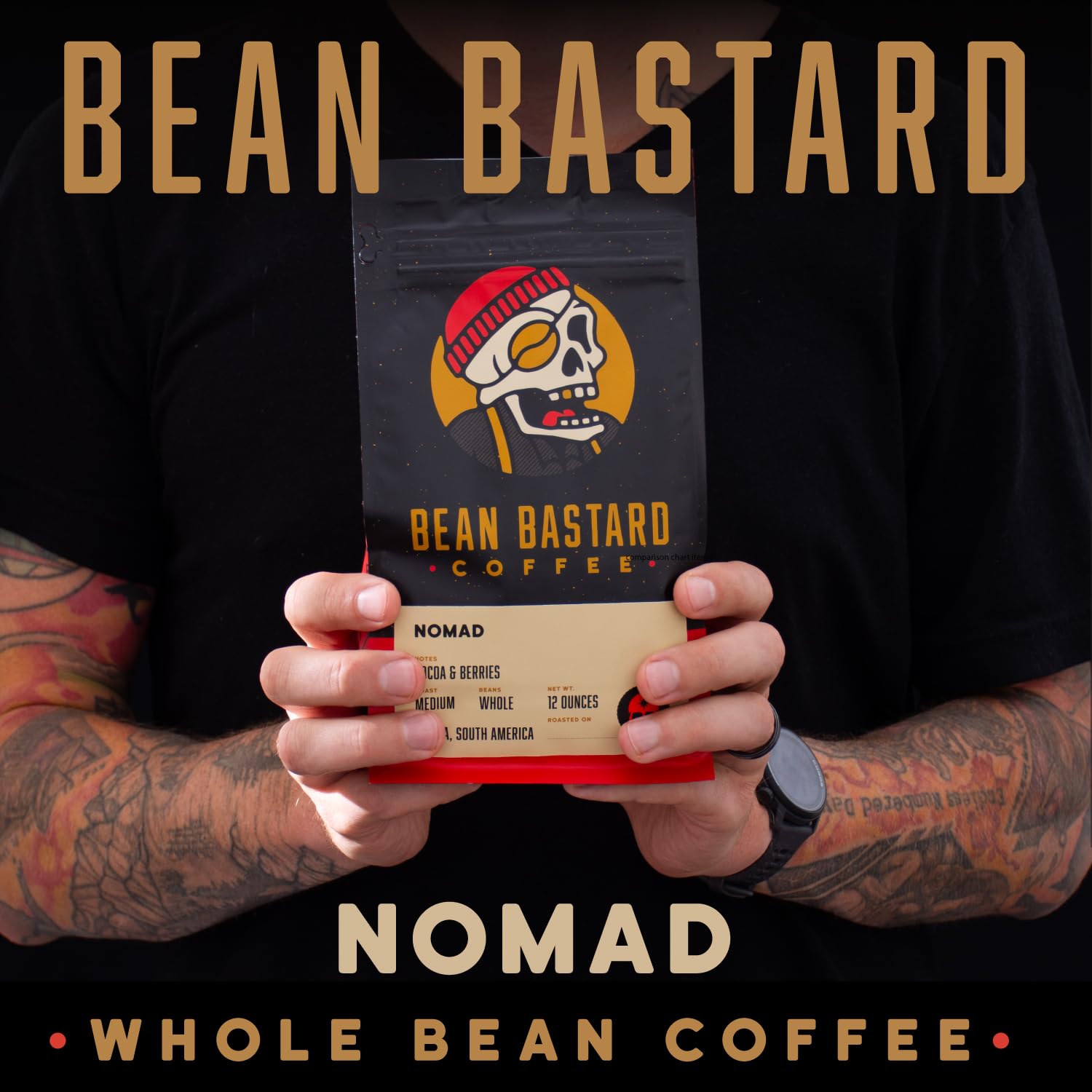 Bean Bastard Coffee NOMAD Blend Medium Roast Coffee Beans | Premium Whole Bean Coffee with Notes of Cocoa and Dried Fruit Punch | Blend of Ethically