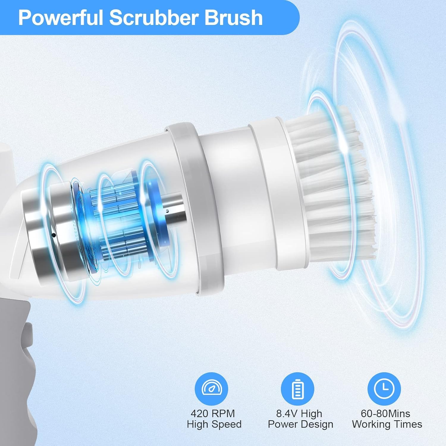 Electric Spin Scrubber, Shower Scrubber with Handle, Waterproof Portable Bathroom Cleaner Brush, Cordless Electric Cleaning Brush with 5 Replaceable