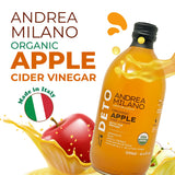 Andrea Milano Organic Apple Cider Vinegar - Raw Italian Natural Vinegar with the Mother, Unfiltered, Unpasteurized, Non-GMO, Vegan, Bulk, Glass Bottle