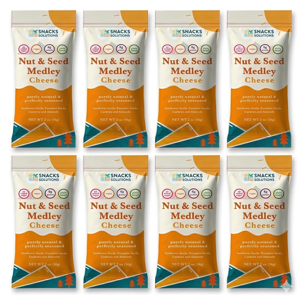 Snacks Solutions Nut & Seed Medley - Healthy Snack & Salad Topper with 6g Plant Protein, Vegan & Gluten Free, Roasted Crunch, Cheese Flavour - 2 oz