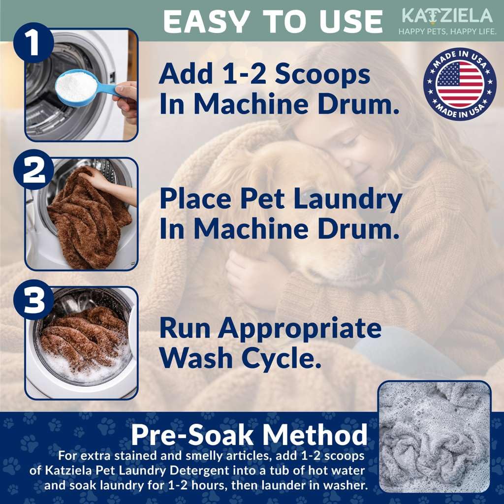 Katziela Enzyme Based Powder Laundry Detergent for Cat Pee, Deodorizer, Urine, Dogs Beds, Pee Pads, Dog Drool, Stain Eliminator 64 Loads