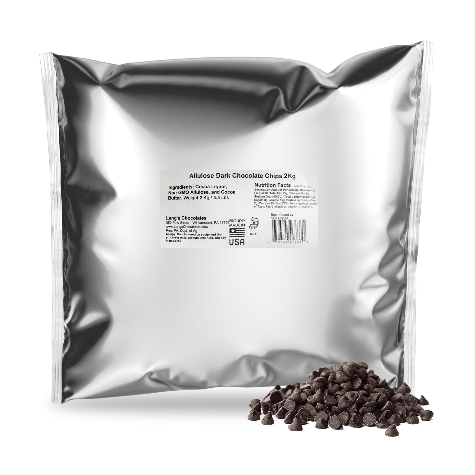 Keystone Pantry - Dark Chocolate Chips- Non-Dairy - 4.4 lb / 2 kg - Sugar, Gluten, & Dairy Free - Kosher - Vegan - Diabetic Friendly - Low Carb - Perfect for Baking