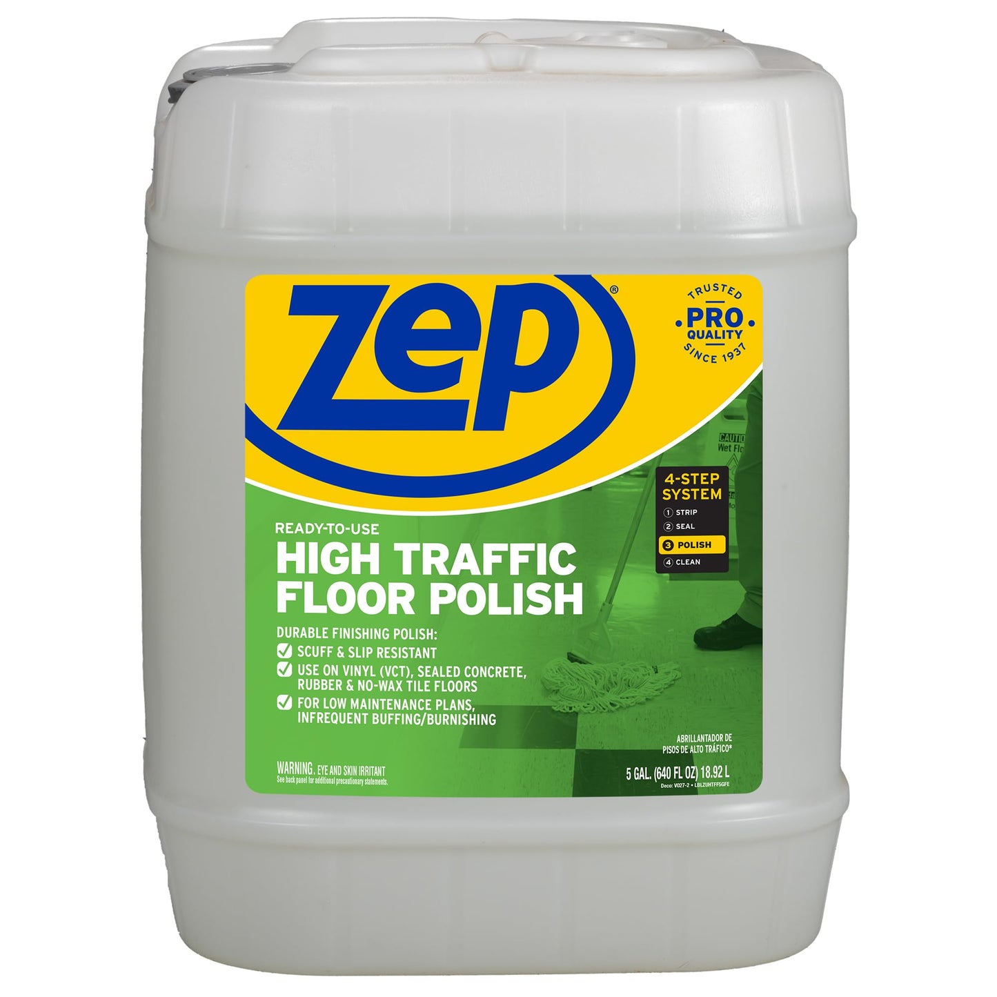 Zep High Traffic Floor Polish - 5 Gal (1 Pail) ZUHTFF5G - Scuff and Slip Resistant Durable Floor Finishing Polish for Vinyl (VCT), Sealed Concrete