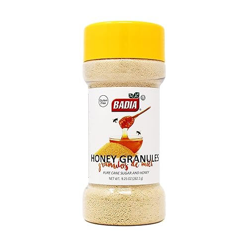 Badia Honey Granules, 9.25 oz - Natural Honey & Cane Sugar Sweetener for Baking, Coffee, Tea & Everyday Recipes - Kosher, Gluten Free, MSG Free