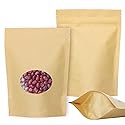 SumDirect Kraft Paper Bags Zip Lock Stand-up Reusable Sealing Food Pouches with Transparent Window and Tear Notch for Storing,Cookie,Dried