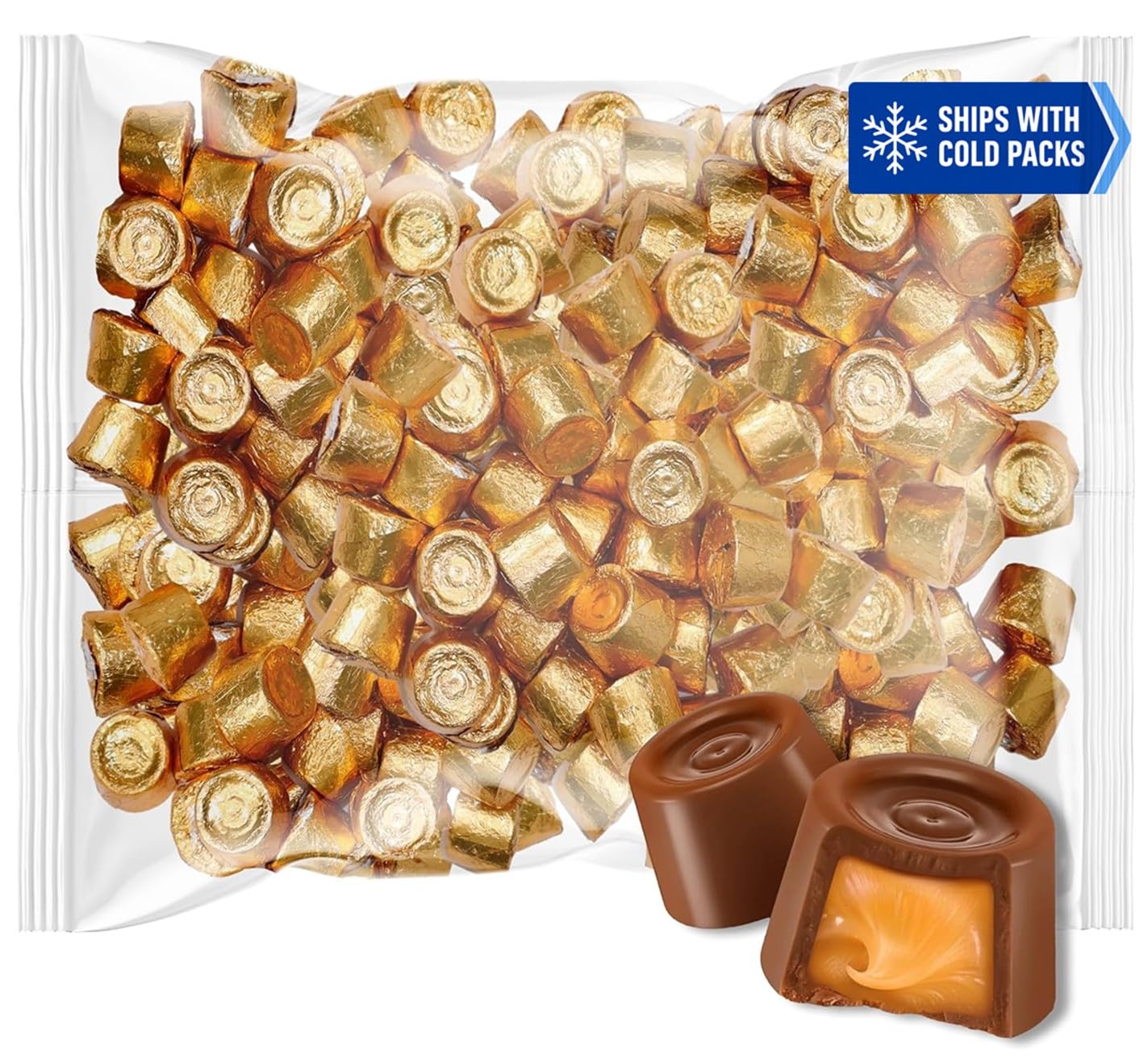 Caramel Chocolate Candy 1 Lb Bag - Bulk Individually Wrapped Creamy Caramel Milk Chocolate Candy Gold Wrapper For Parties, Candy Buffet & Treats