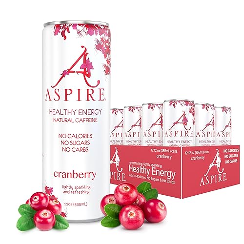 Aspire Cranberry, Healthy Energy Drink, Natural Caffeine from Green Tea, Keto-Friendly, Sugar-Free, Zero Calories, 12 fl oz Cans (Pack of 24)