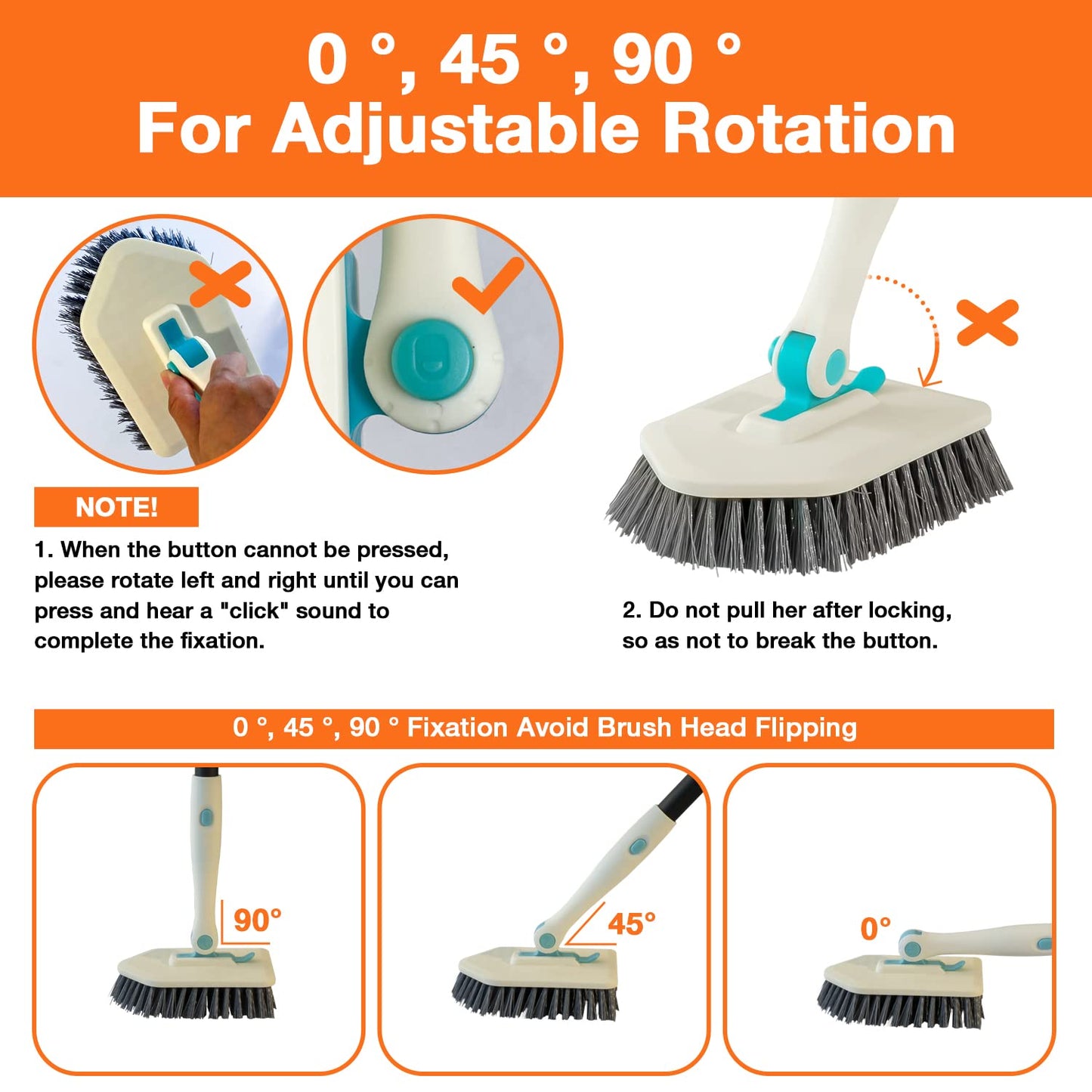 3 in 1 Scrub Cleaning Brush with Long Handle 51'' - Shower Bathtub Tub & Tile Scrubber Brush Include 1 Stiff Brush Head & 3 Scouring Pads & 3