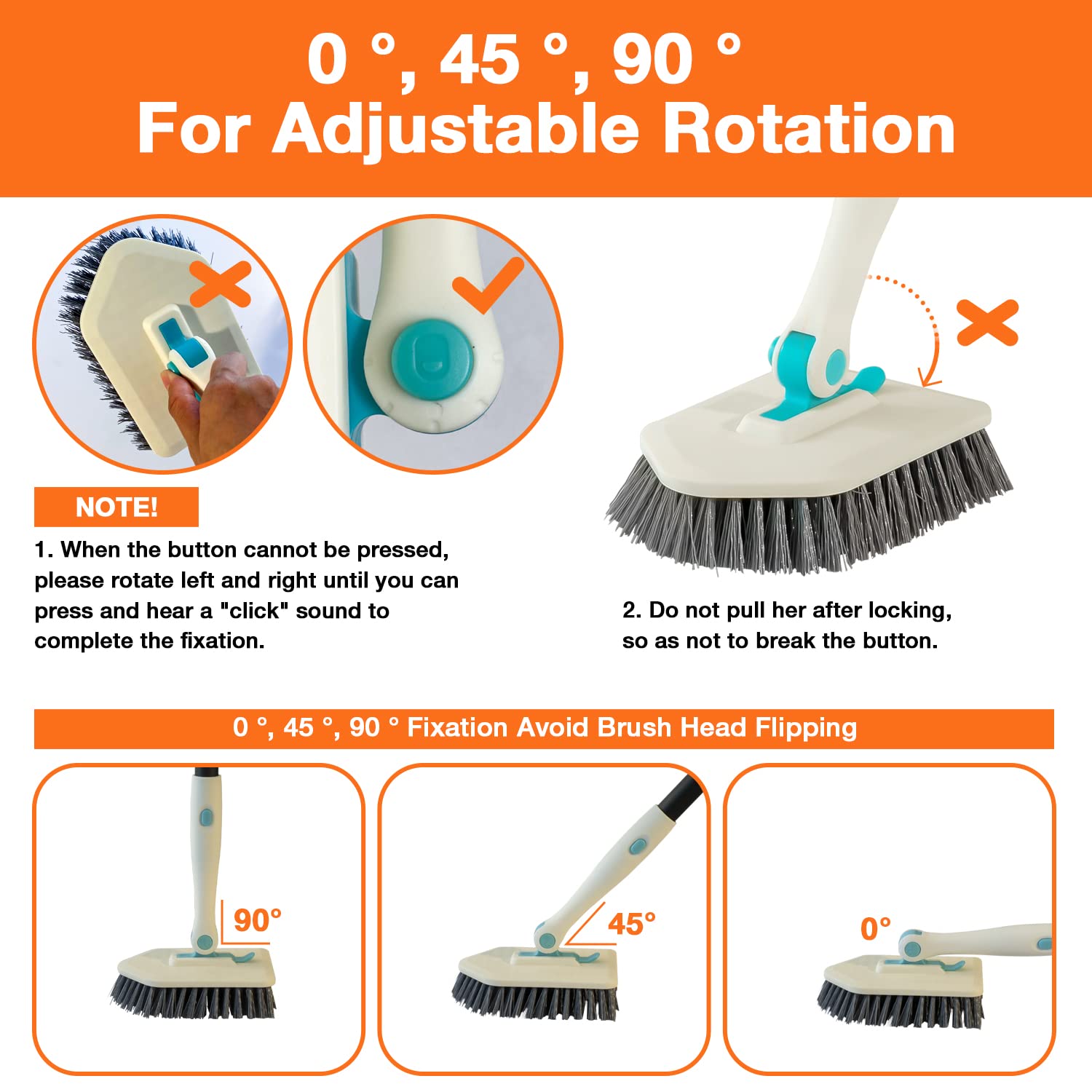 3 in 1 Scrub Cleaning Brush with Long Handle 51'' - Shower Bathtub Tub & Tile Scrubber Brush Include 1 Stiff Brush Head & 3 Scouring Pads & 3