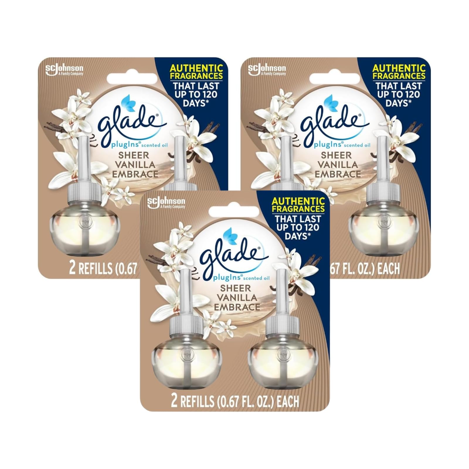 Glade Plugins Scented Oil, 1.34 fl. oz, 2Count. (Sheer Vanilla Embrace, Pack of 3), Blue