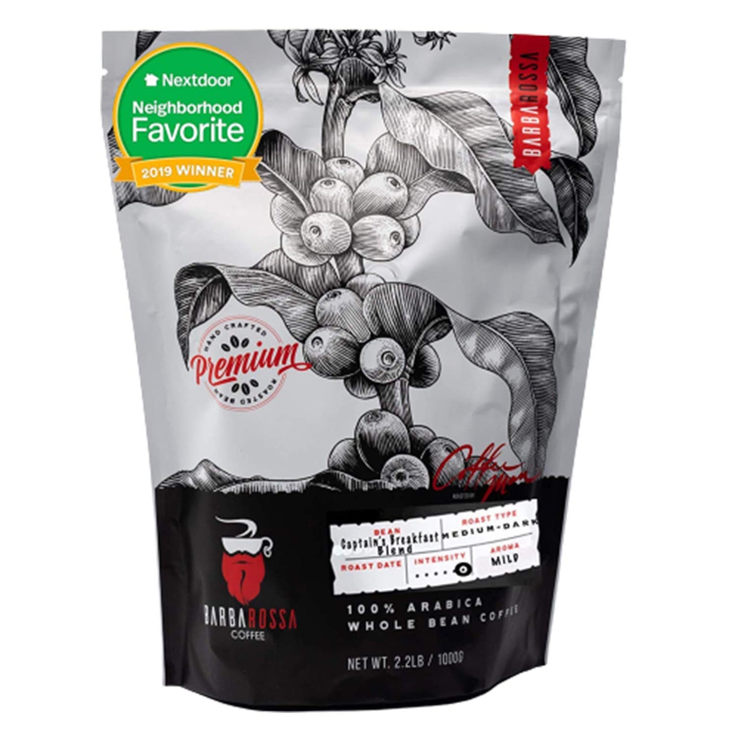 Barbarossa Captain’s Breakfast Blend Coffee - Natural Premium Quality Handcrafted - Medium Dark Roasted Gourmet with Low Acidity Beans | 2019