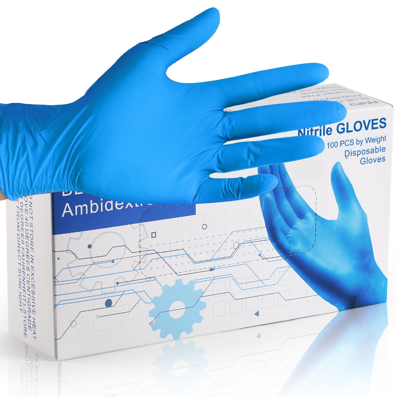 PEIPU Nitrile Disposable Gloves??Large,100 Pack Powder Free, Cleaning Service Gloves, Latex Free,4Mil,