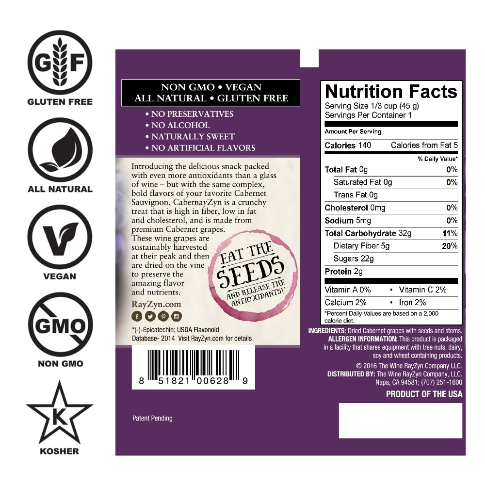Wine RayZyn® CabernayZyn® | Nature's Most Antioxidant-Rich Superfood for a Healthy Heart and Life | Made from Dried California Cabernet Wine Raisins®|
