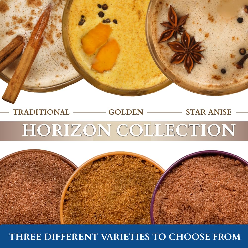 Blue Lotus Chai Tea - Horizon Collection Variety Box - Makes 50 Cups - Golden, Star Anise & Traditional Masala Spiced Chai Powder - Instant Indian Tea