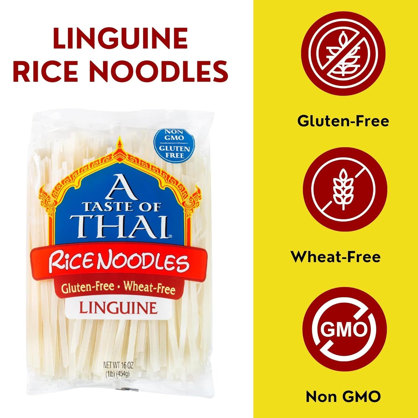 A Taste of Thai Rice Noodles - 16oz Pack of 6 Classic Noodles | Use in Stir-fries Soups & Stews | Great as Side Dish or Vegan Meal | Non-GMO |