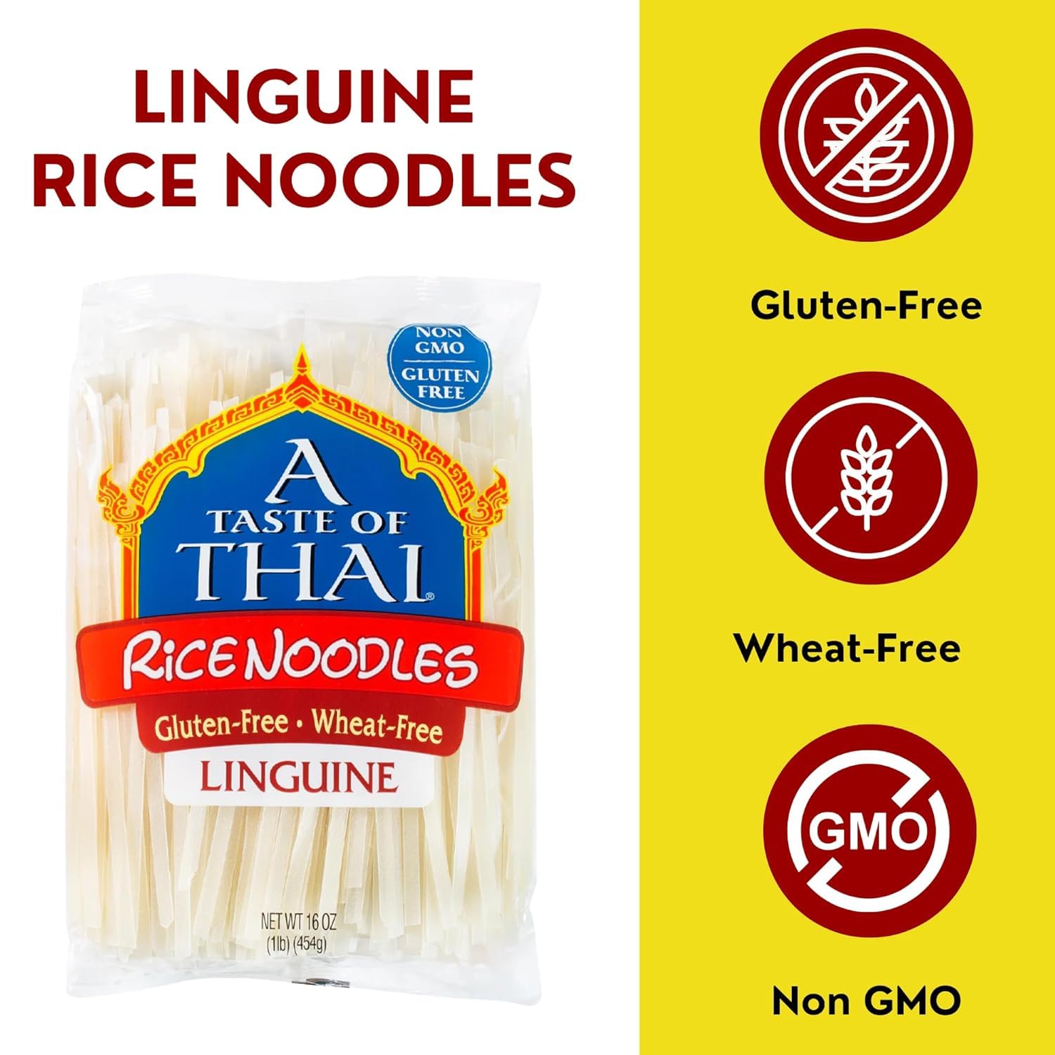 A Taste of Thai Rice Noodles - 16oz Pack of 6 Classic Noodles | Use in Stir-fries Soups & Stews | Great as Side Dish or Vegan Meal | Non-GMO |