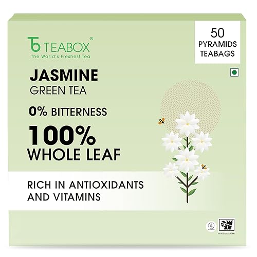 Teabox Premium Darjeeling Green Tea With Jasmine Flowers| 100% Whole Leaf & 0% Bitterness | Green Tea From The Himalayas | 50 Tea Bags (Low Caffeine)