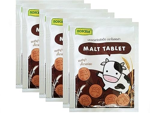 Roscela Chocolate Flavoured Tablet Malt Candy Healthy Chewy Kids Yummy Sweetened 20g, Pack of 6,