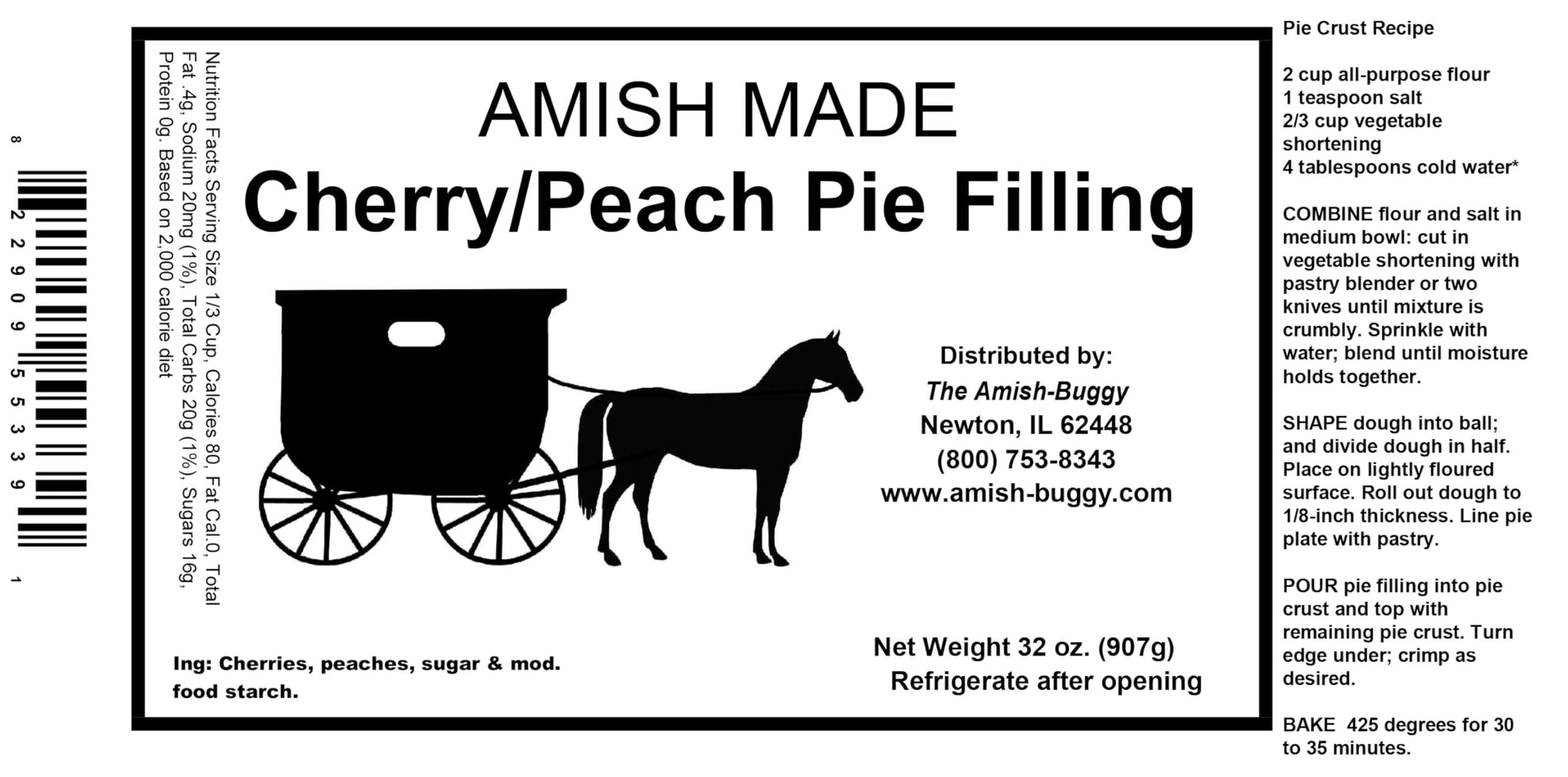 Amish Pie Filling and Topping - (Two - 32 Oz Jars) (Cherry Peach)