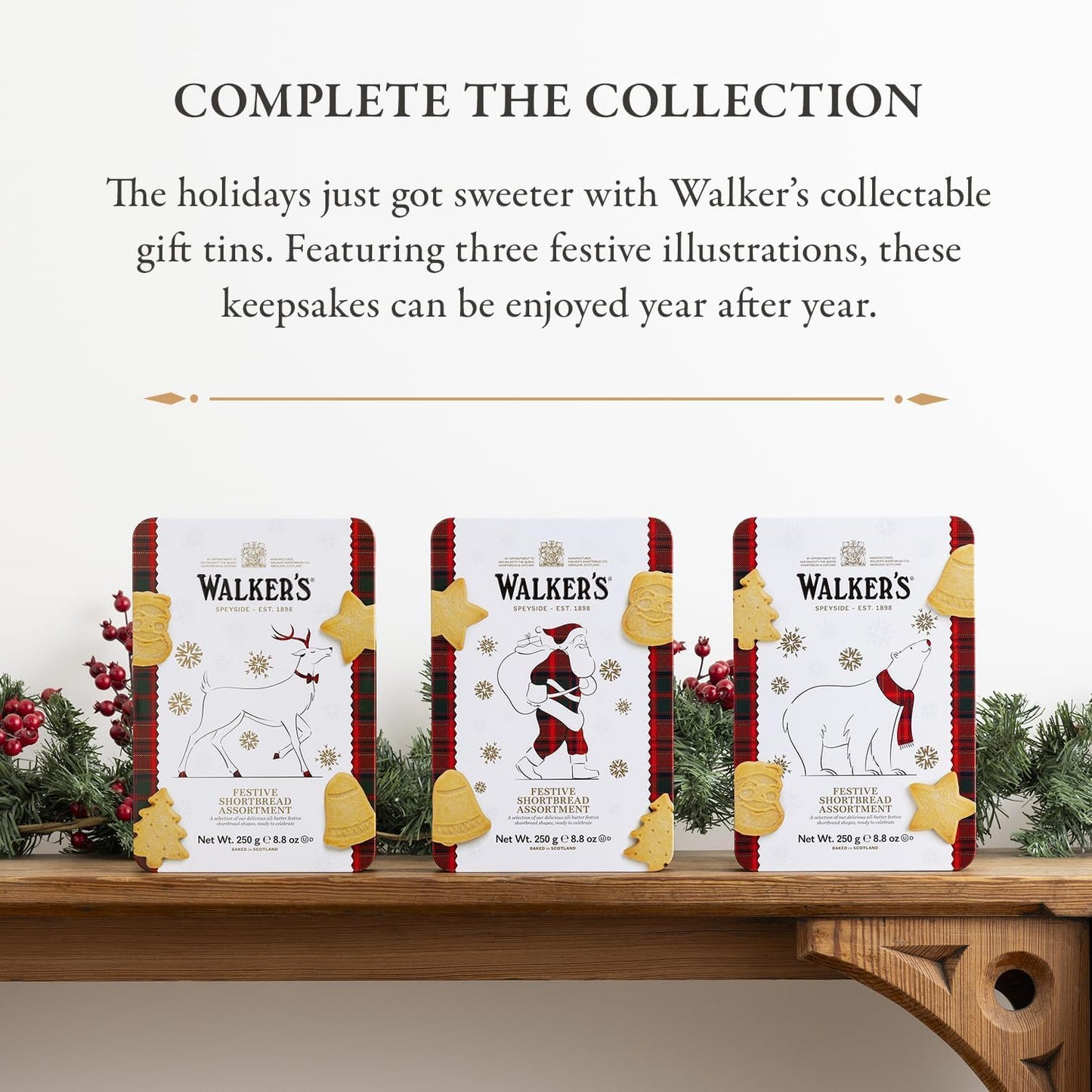 Walker's Shortbread Santa Assorted Holiday Tin, Pure Butter Shortbread Cookies, 8.8 Oz Tin