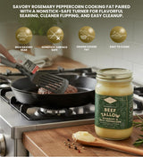 4x Beef Tallow Rosemary Pancetta 14 oz Bundle with Nylon Slotted Turner - Organic Beef Tallow for Cooking Rich Savory Cooking Fat and Silky Rendered
