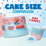 PartyPuffs 4oz Sliceable Cotton Candy Cake Tub - Strawberry Vanilla Blue Raspberry - Ready-to-Serve Gluten-Free Dessert for Kids & Party Favors