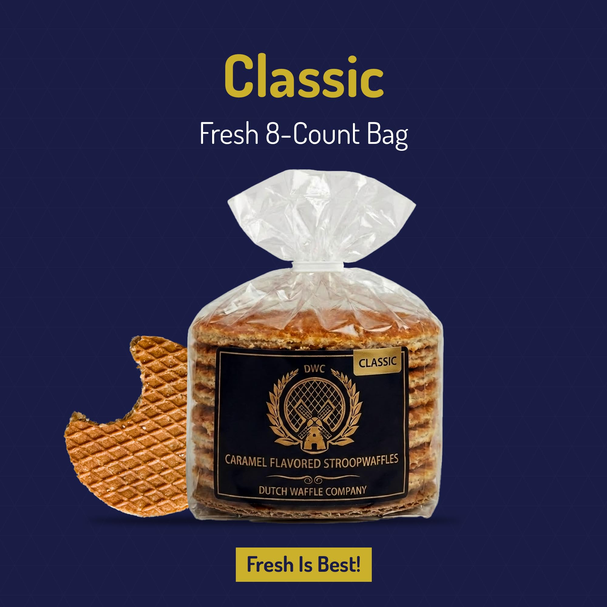 Dutch Waffle Company Stroopwafels, Classic Caramel Filled Dutch Waffle Cookies, 8-Count Bag, Authentic Holland Style