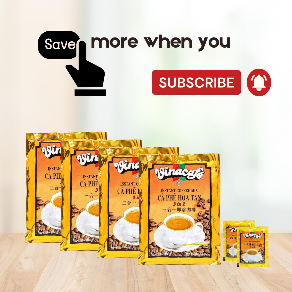 Vinacafe Instant Coffee Packets 3 in 1 Authentic Vietnamese Taste, Balanced Medium Roast Coffee Mix for Quick Preparation at Home, Office or Travel