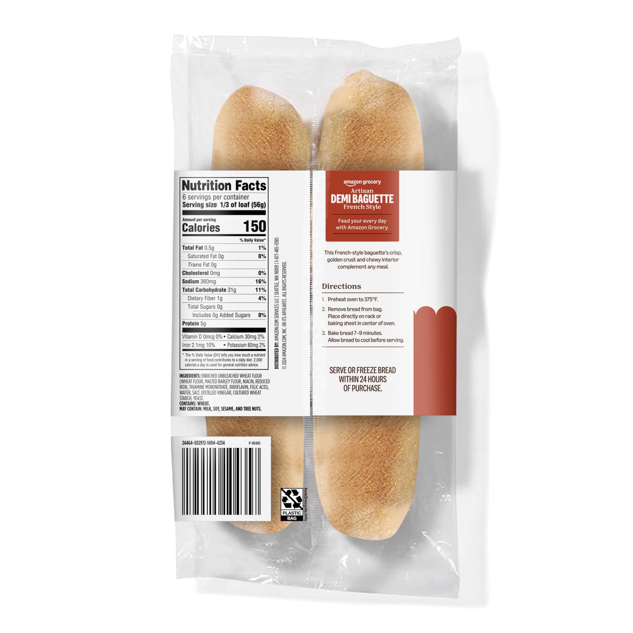 Amazon Grocery, Artisan Bake at Home French Style Demi Baguette, 12 Oz, Frozen