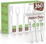 360 Count Plastic Silver Ware Heavy Duty, 120 Forks, 120 Spoons, 120 Knives, Heat Resistant & BPA Free Disposable SilverWare, Disposable Cutlery set