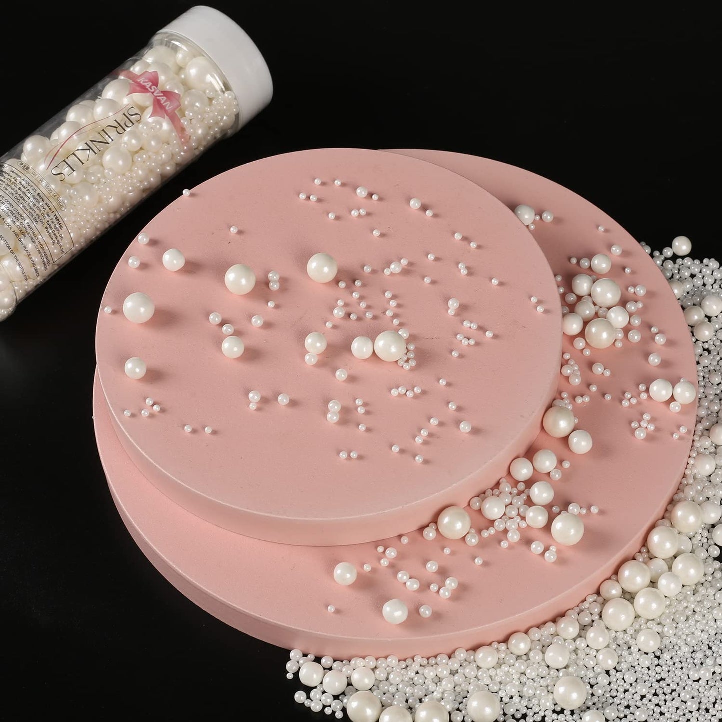Kasvan White Pearl Sugar Sprinkles - Edible Candy Pearls 130g/4.58 Oz, Mix Size, Baking Cake Decorations, Ice Cream Toppings and Cookie Decorating