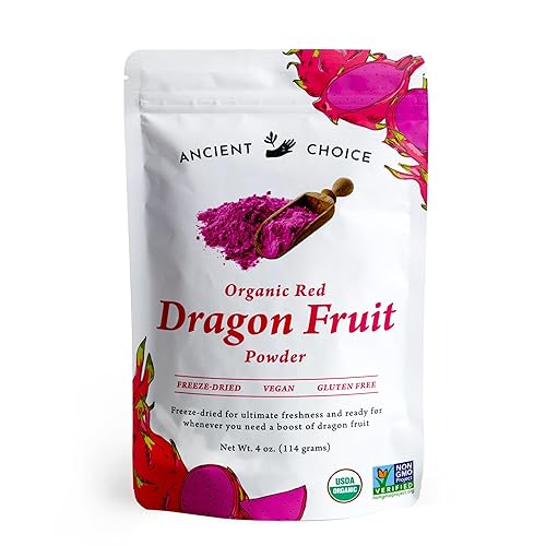 Ancient Choice - Red Dragon Fruit Powder (4 ounces) | USDA Organic Freeze Dried | Non-GMO Pitaya | Natural Food Coloring | Vegan Pink Superfood |