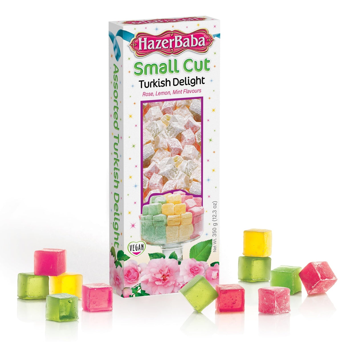 HazerBaba Turkish Delight Candy, Rose, Lemon & Mint, 12.25oz (Pack of 1)