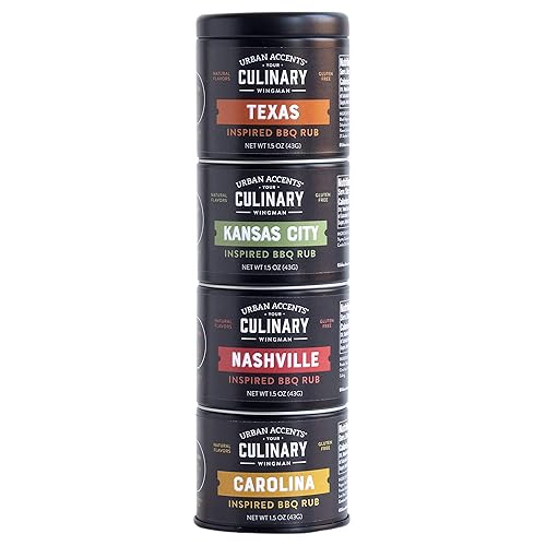 Urban Accents BBQ ROAD TRIP TOWER, Gourmet BBQ Rub Set, Grilling BBQ Rubs and Spices for Smoking Meat (Set of 4) - BBQ Meat Seasoning - Perfect Set